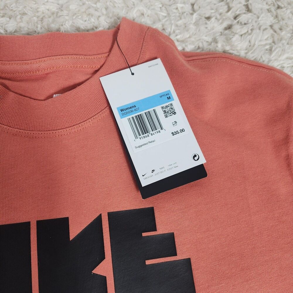 Nike Shirt Womens Medium Orange Loose Fit Nike Block Logo Graphic Tee Streetwear - Picture 6 of 10